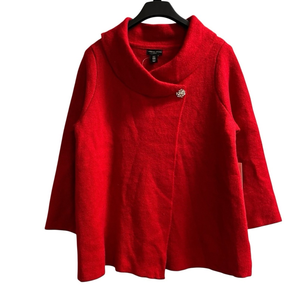 Adrienne Vittadini Cardigan‎ Sweater Womens 1X Red Wool Blend Rhinestone Wrap